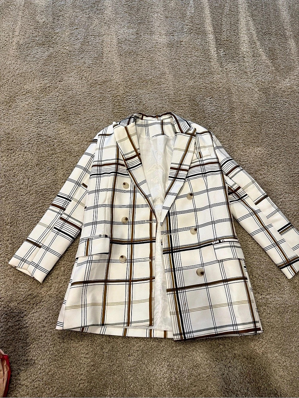 Plaid Coat in Cream & Black Like New